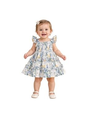 Janie and Jack Baby Girls Floral Smocked Tiered Dress 6–12 Months